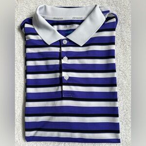 adidas Purple, White & Black Striped ClimaCool Men’s Golf Polo, medium